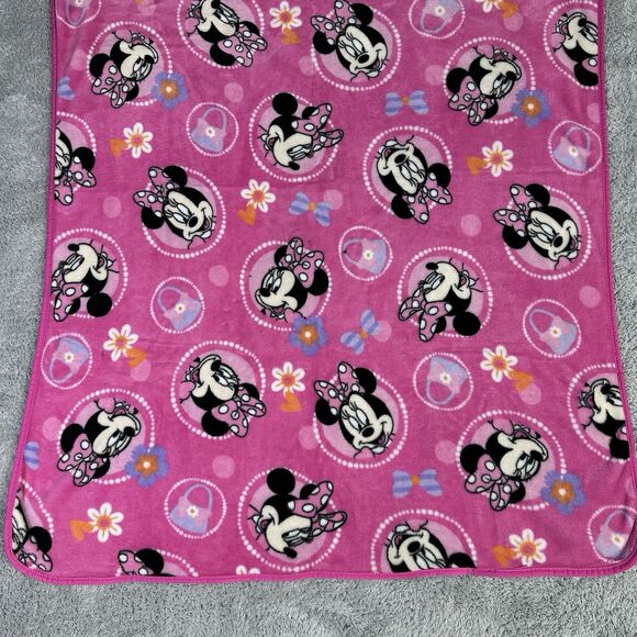 Disney Junior Minnie Mouse Plush Baby Girl Baby Blanket Pink 70s Retro Groovy - Picture 2 of 10